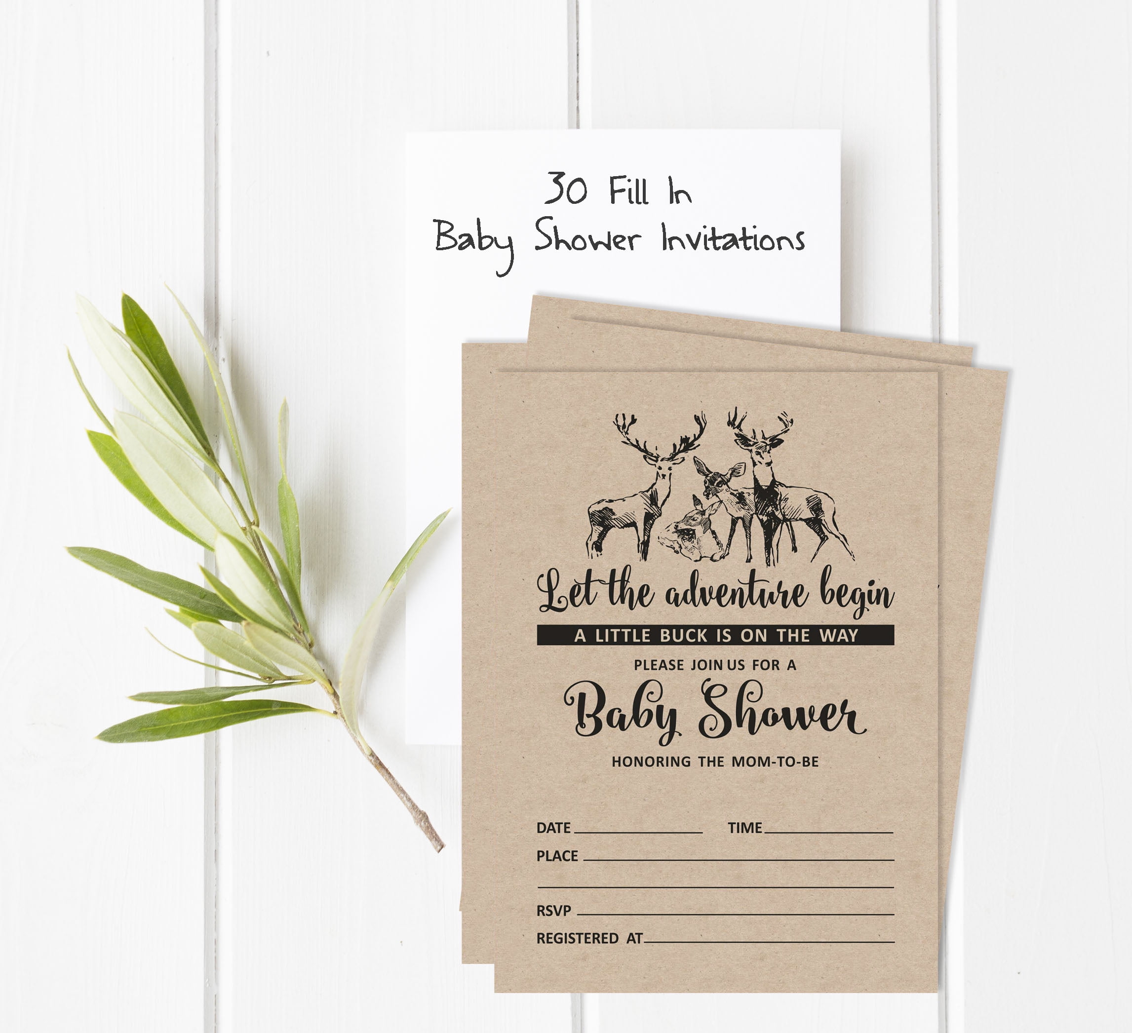 Inkdotpot Set Of 30Deer Jungle Animals Rustic Baby Shower Invitations-Diaper Raffle Tickets And Baby Shower Book Request Cards Invites Its A Boy Its A Girl