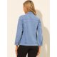 thumbnail image 5 of Chaqueta De Mezclilla Lavada Básica Con Cuello Vuelto Informal De Manga Larga Para Mujer Azul claro XL, 5 of 6