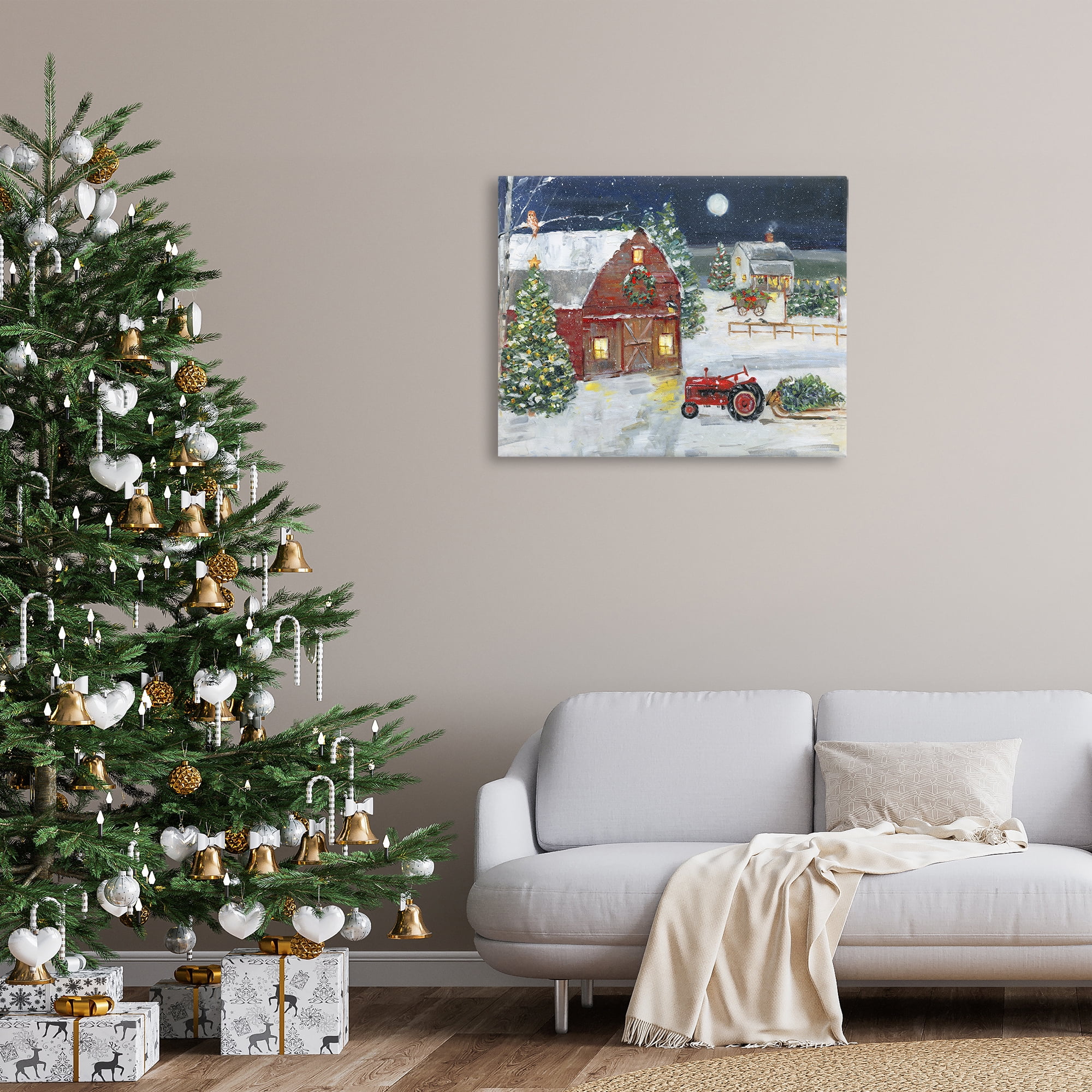 Stupell Industries Snowy Farm & Tractor Holiday Painting Gallery Wrapped Canvas Art Prints Wall Art, 40 x 30