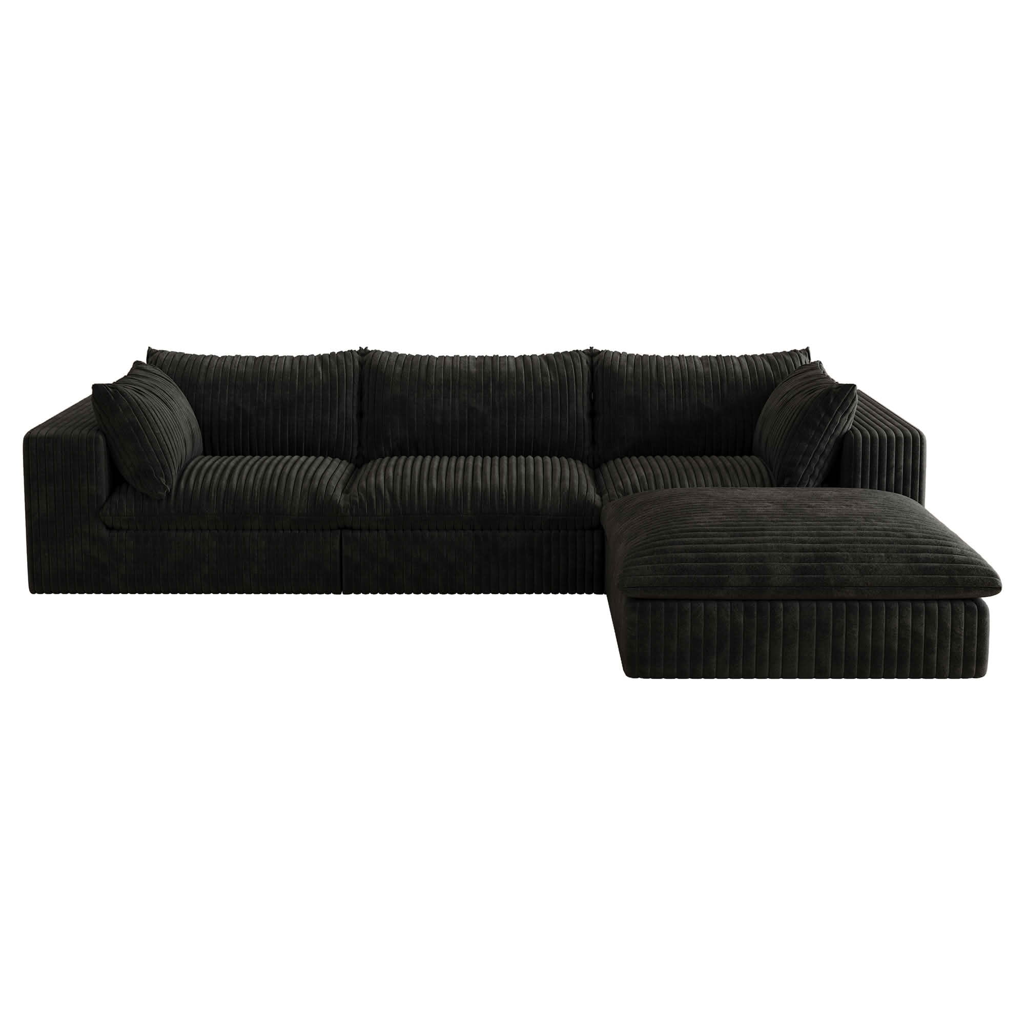 MAYEERTY 118.2" Cloud Corduroy Sofa, Deep Seat Double-Layer Design, Removable Cushion No Assembly, DIY Combination, Black