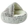 thumbnail image 1 of Camas calmantes para perros y cueva para gatos con funda con capucha, para mascotas pequeñas, cama mullida de piel sintética antideslizante, diámetro exterior 40 cm, 1 of 5