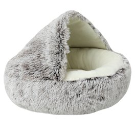 Lit Grotte Douillet Pour Chien Et Chat Avec Couverture - Marron Chocolat - Fond Antidérapant - Lavable En Machine - Taille M/L