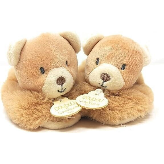 DOUDOU Compagnie Paris Baby Boy Brown Teddy Bear Plush Baby Slippers Shoes