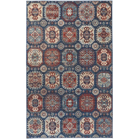Feizy Nolan Transitional Patchwork, Blue/Red/Tan, 1'8" x 2'10" Accent Rug Easy Care Stain Resistant Fade Resistant Bohemian & Eclectic Floral & Botanical Design Carpet for Living Dining Bed Room