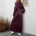 thumbnail image 5 of BiZtdJrK Womens Hooded Maxi Dresses Drawstring Long Sleeve Hoodie Pullover Loose Causal Sweatshirt Dress with Kangaroo Pocket Wine M, 5 of 10