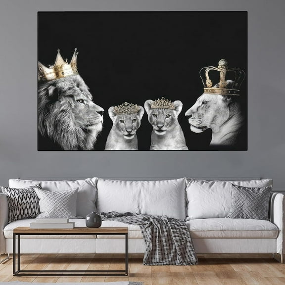 Lion Family Picture, Lion and Lioness with Crown Canvas Pictures, Modern Lion Pattern Wall Pictures, Living Room, Bedroom Decorative Poster, Unframed (A, 50 x 70 cm)