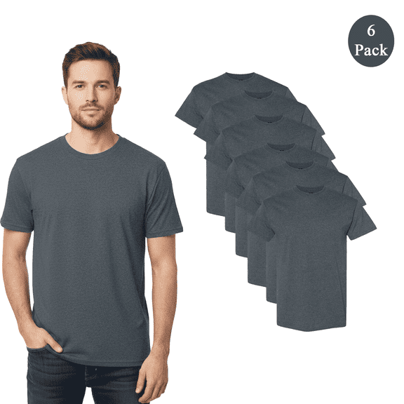 GILDAN Short Sleeve T-Shirt - Dark Heather | Men's Crew Neck Tee | 50/50 Cotton/Polyester, 5.3 oz | 6 Pack, M Size t-shirts