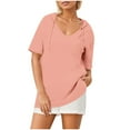 thumbnail image 4 of Timegard Tops for Women Trendy Deep V Neck Ruched Short Sleeve Comfy Dressy Casual Tunic Tops Summer, 4 of 6