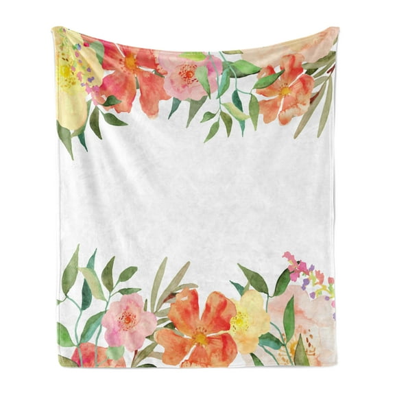 Floral Soft Flannel Fleece Throw Blanket, Flower Petals with Soft Pastel Tones Bouquet Blooms Shabby Colors Feminine Motif, Cozy Plush for Indoor and Outdoor Use, 50" x 70", Multicolor, by Ambesonne