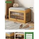 thumbnail image 1 of Zapatero de madera maciza con respaldo de asiento acolchado, taburete largo con espacio de almacenamiento oculto, banco de entrada con zapatero, 1 of 4