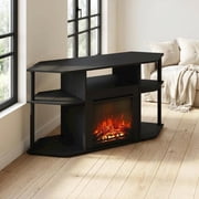 Decorative Brown Electric Fireplace Corner TV Stand with Solid Wood Frame