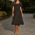 thumbnail image 3 of Levmjia Women's Floral Print Dress Summer Short Sleeve Square Neck Casual Tiered Ruffle Midi Dress with Smocked Waist A Line Swing Dress for Women Vacation, 3 of 5