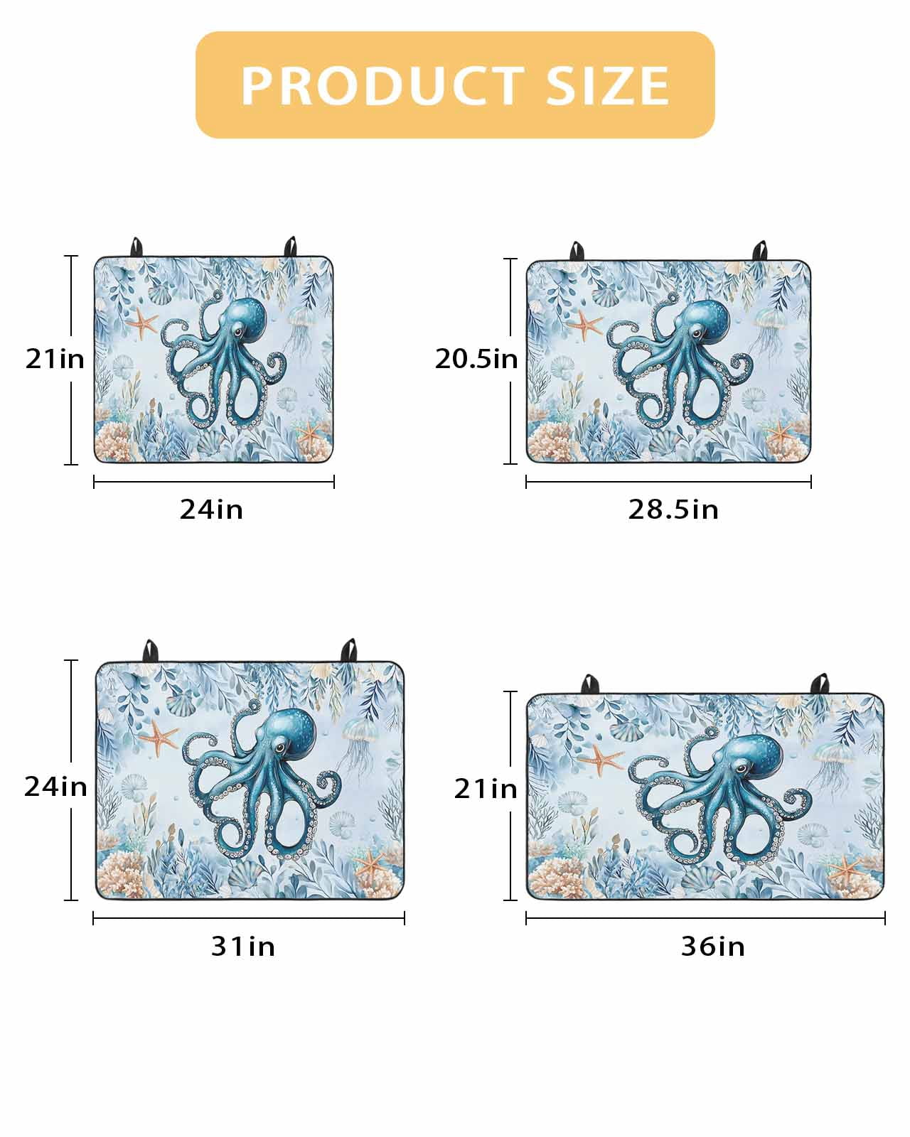 nqOlkjepod Large Induction Cooktop Protector Mat 24"x21", Blue Octopus Coastal Stove Top Covers for Electric Stove, Eucalyptus Leaves Botanical Stove Burner Cover Mats, Glass Top Stove Cover