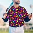 thumbnail image 5 of Zufioo Colorful Hearts Print Men's Baseball Short Sleeve, Moisture Wicking Button-Down Hip Hop Tee-Large, 5 of 7