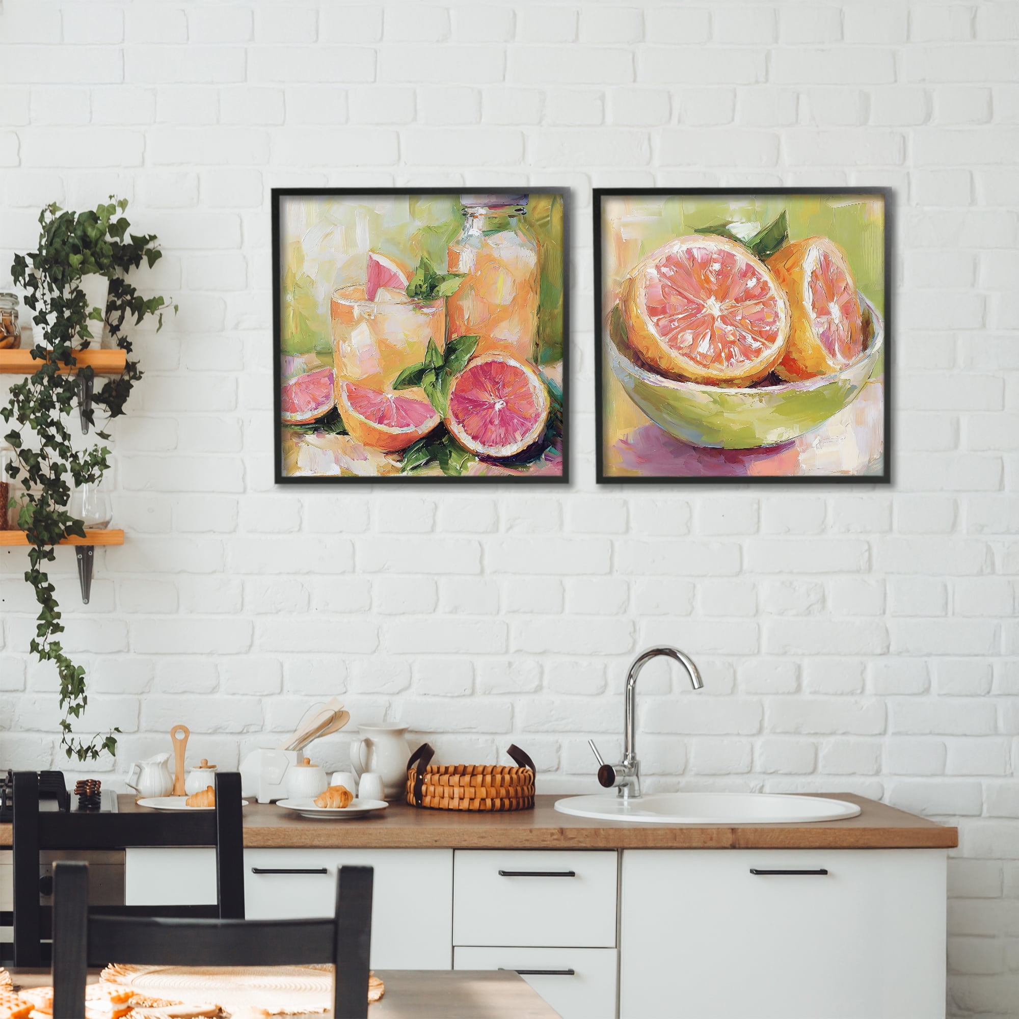 Stupell Industries Grapefruit Drinks & Fruits 2 Piece Black Framed Giclee Art Set, design by Riley B