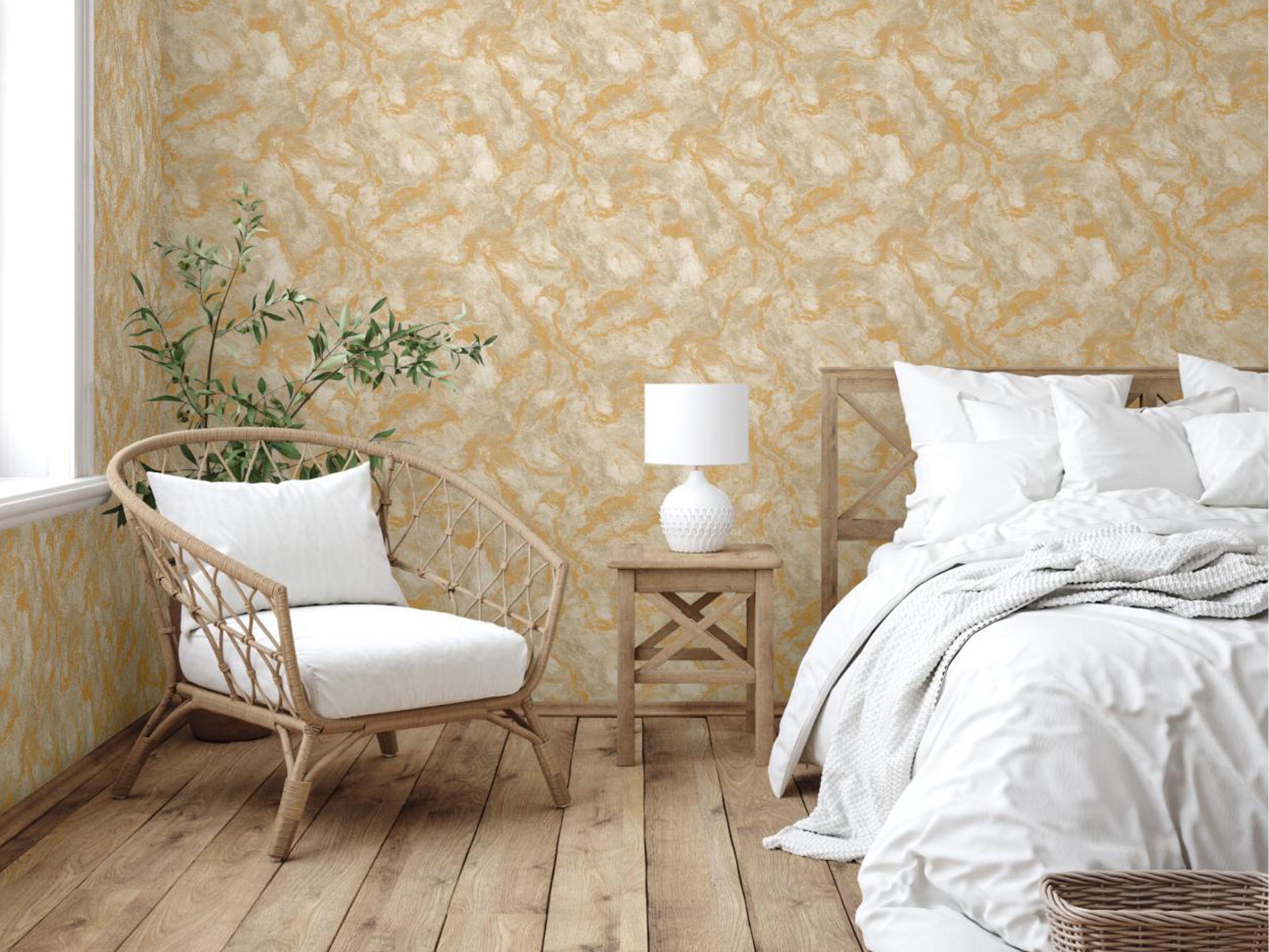 Elegant Goldish Beige Textured Wallpaper, Premium Wallcovering Roll, 41.7”W X 393”H 113.8 sq ft
