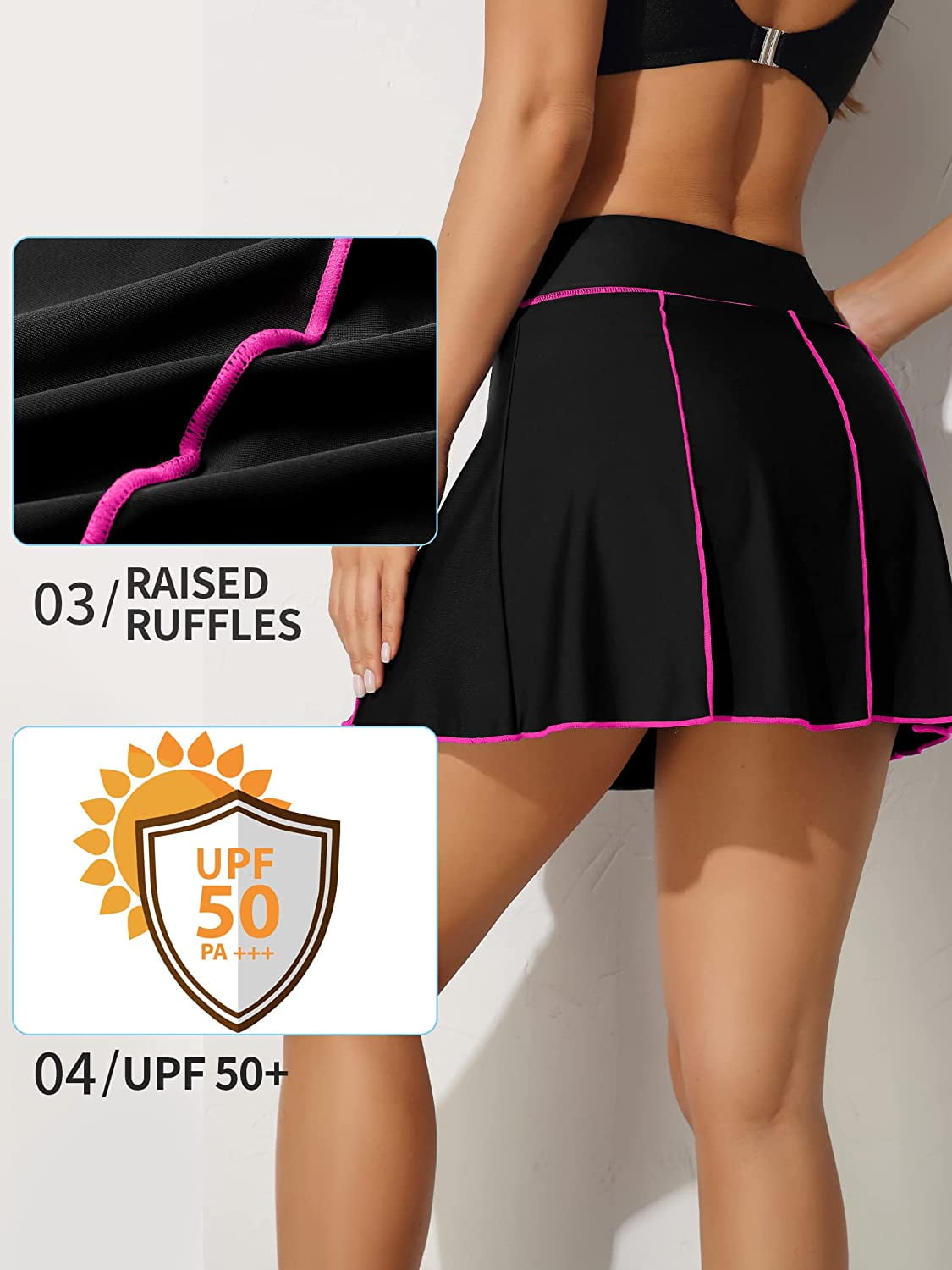 Charmo Women Swim Skirt Bulit in Briefs High Waisted Tummy Control Swim Bottoms