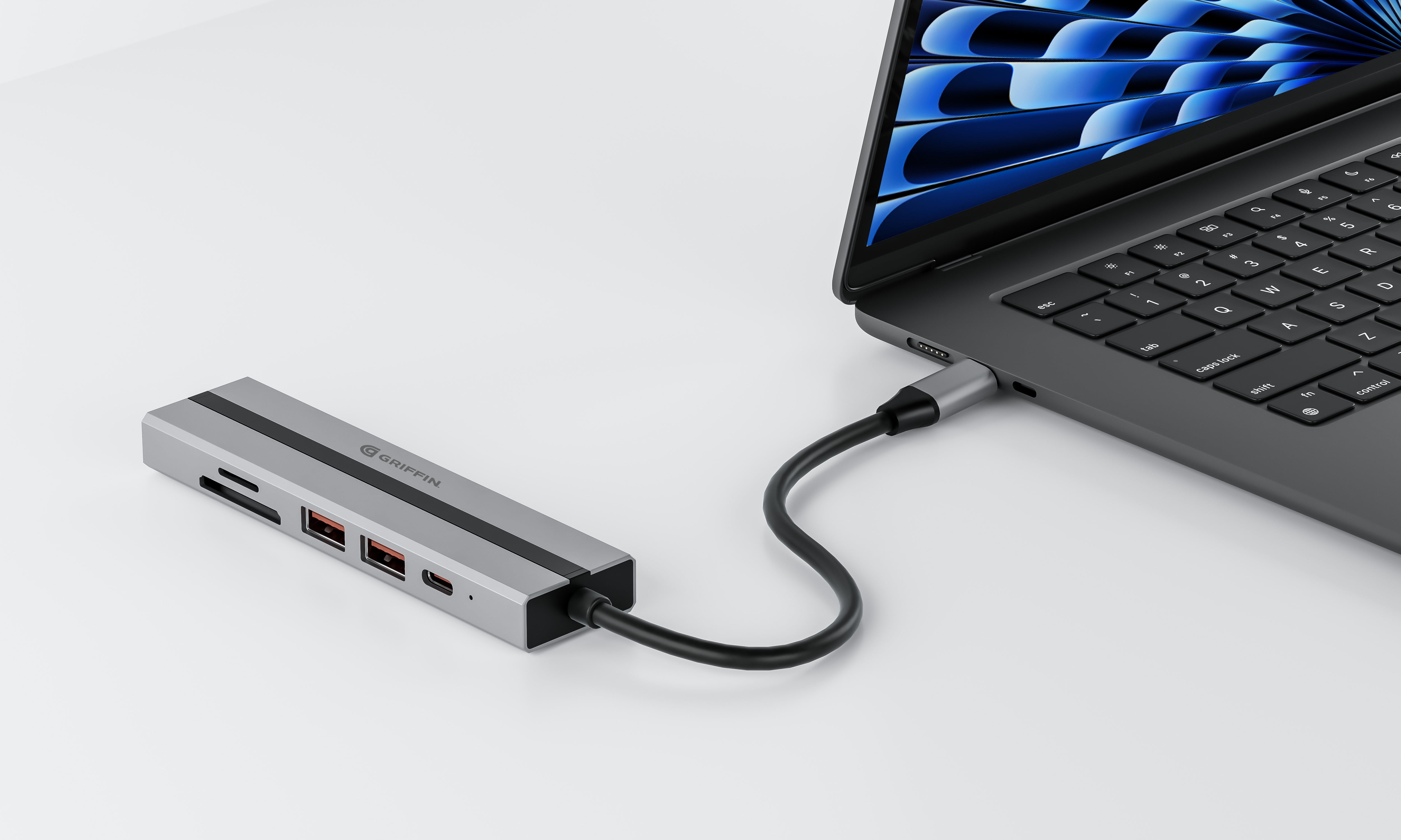 GRIFFIN USB-C 4K Multi Hub Adapter – 6-in-1 USB-C Docking Station with 2× USB-A 3.0, 4K HDMI, USB-C PD, SD/TF Card Reader – Compatible with MacBook, Windows Laptops, Tablets