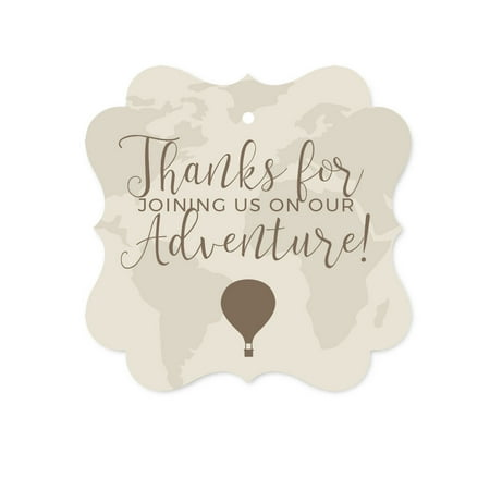 - Hot Air Balloon World Map, Vintage Tan Brown, Fancy Frame Gift Tags, Thank You for Joining Us on Our Adventure, 24-Pack