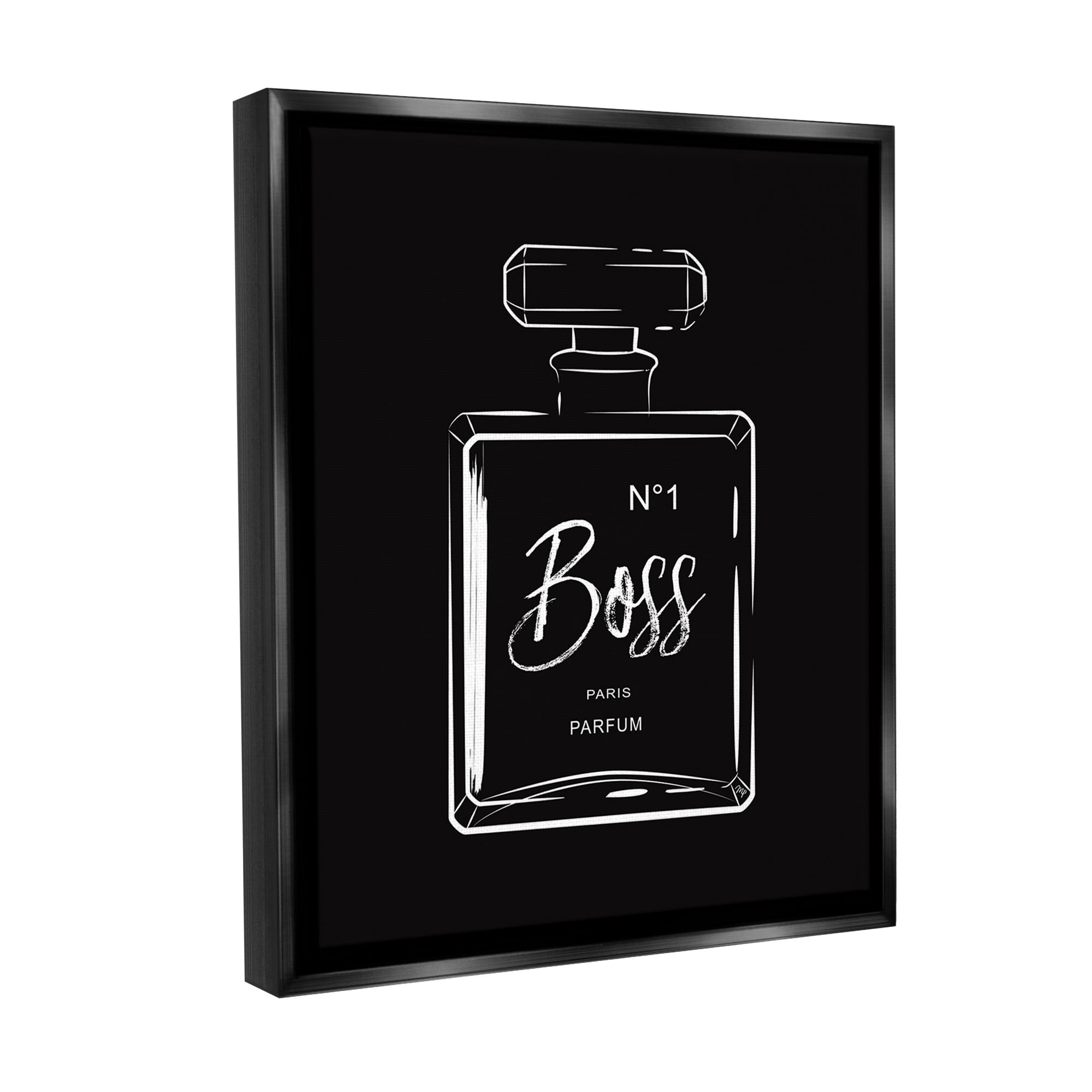 Stupell Industries Boss Perfume on Black Beauty & Fashion Painting Black Floater Framed Canvas Art Print Wall Art, 17 x 21