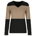 thumbnail image 5 of Oplxuo Women's Color Block Long Sleeve Tops Fall Dressy V Neck Blouses Business Casual Loose Tunic Shirts, 5 of 6