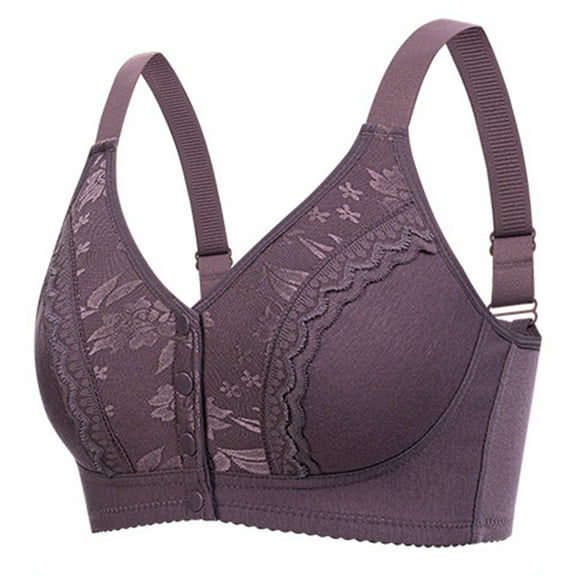 Womens Everyday Bras, Lace Bras for Women, Front Snap Closure Padded Bra for Older Senior Women, No Underwire Comfortable Bra 36-52