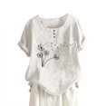 thumbnail image 2 of CHOK Hauts en Solde pour Femmes Boutons Col Rond Manches Courtes Imprimé Floral Boutons Coton Lin Vintage, 2 of 5