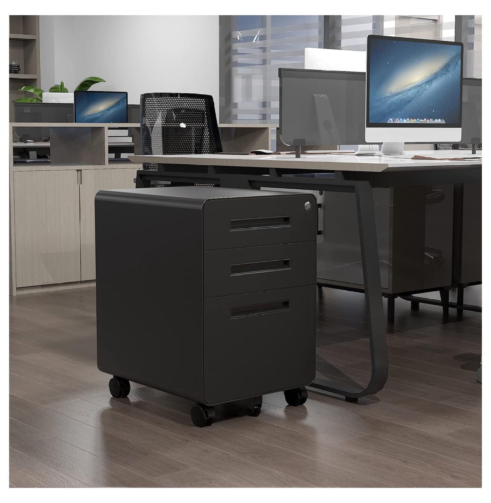 WDZS File Cabinet, 3 Drawer Filing Cabinets for Home Office with Lock Mobile Under Desk Fully Assembled Cabinet (Black)