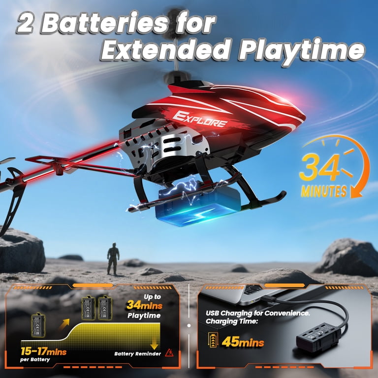 Wefone Remote Control Helicopter, LED Lights, Red photo 6