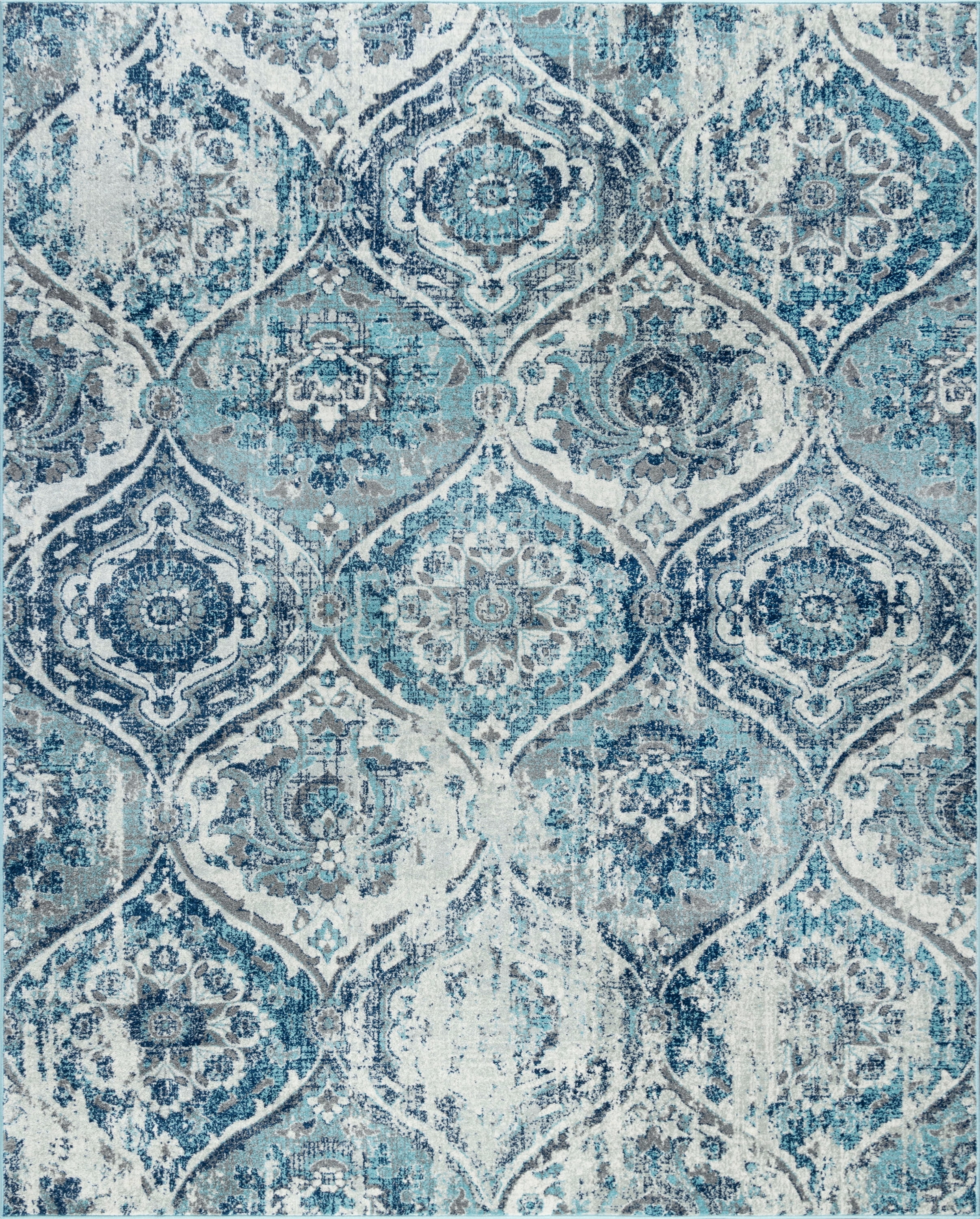 Transitional 9x12 Area Rug (8'9'' x 12'3'') Geometric Blue, Navy Living Room Easy to Clean