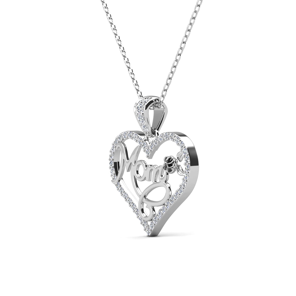 Cate & Chloe Rhonda 18k White Gold Plated Mom Heart Necklace with Swarovski Crystals for Women