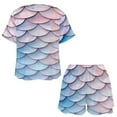 thumbnail image 3 of Mermaid Fish Scales Women's Ruffle Short Sleeve Tops And Shorts Cute Peeps Bunny Pajamas Sets, 3 of 7