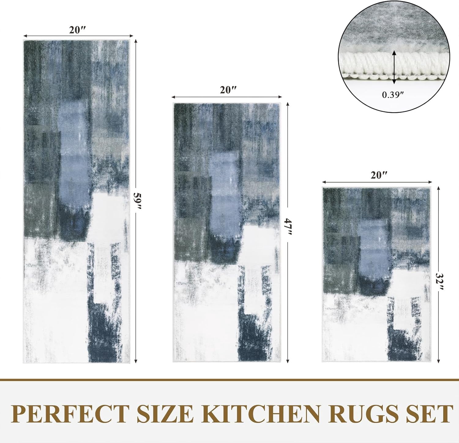 Farmhouse Kitchen Rugs Sets of 3, Kitchen Runner Rugs Non Slip Washable, Boho Kitchen Mats for Floor, Indoor Door Mat Entrance, Laundry Room Rug, Thick Kitchen Floor Mat Carpet