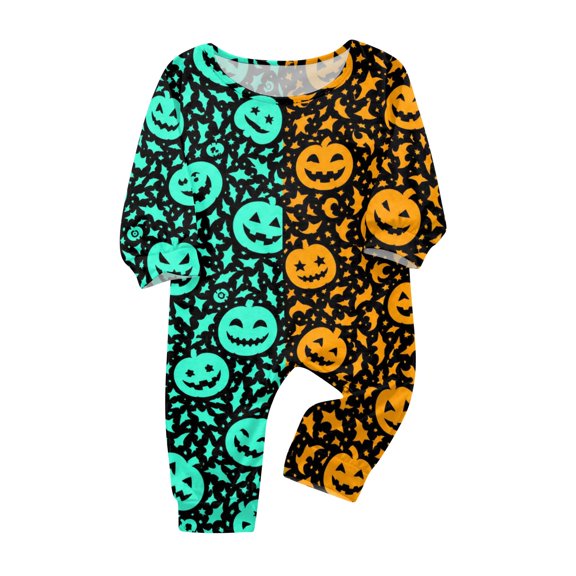 Festive Family Matching Halloween Sleepwear Set Spooky Ghost and Pumpkin Print Long Sleeve Top and Comfort Pants Holiday Apparel