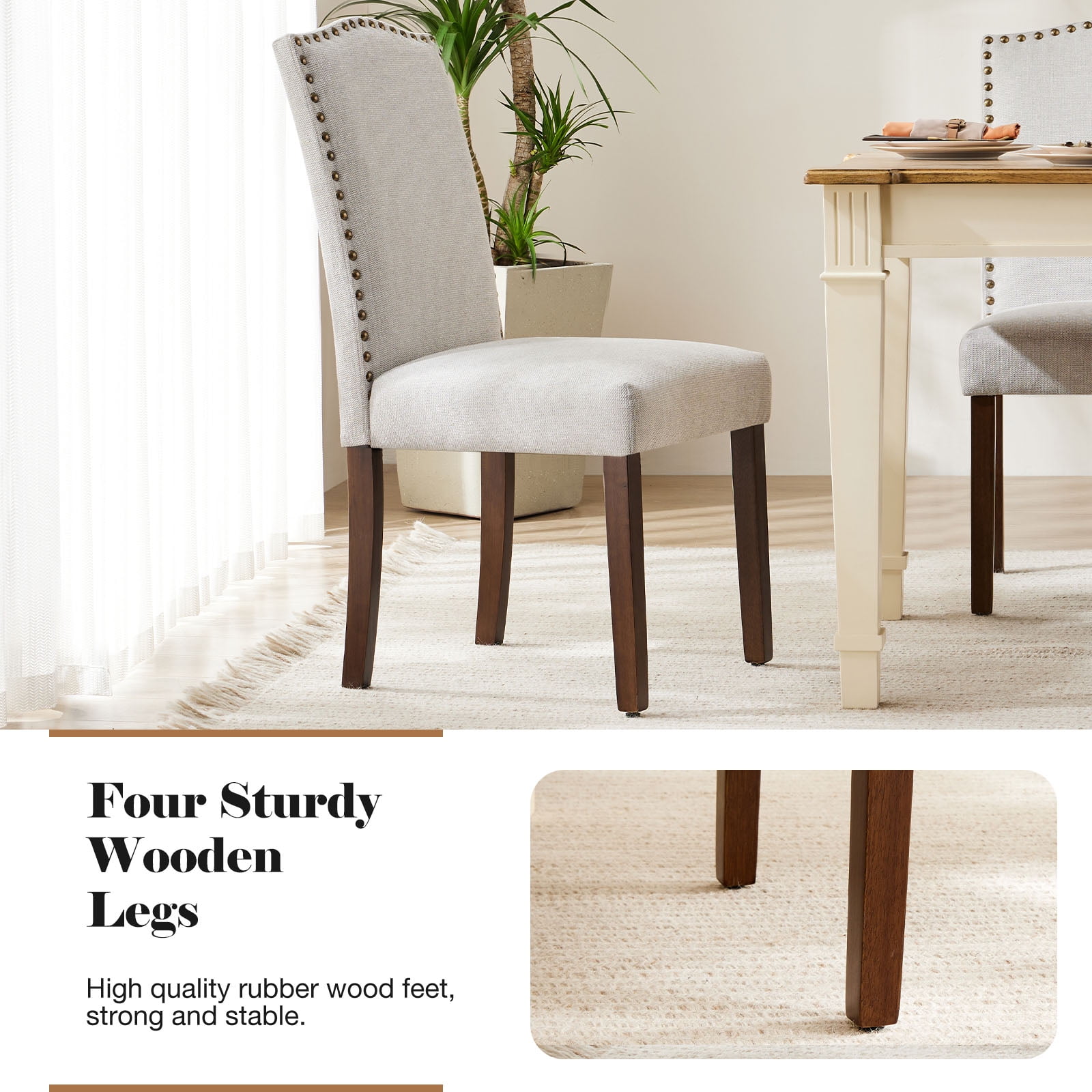 Modern Dining Chairs,Set of 2 Fabric Dining Room Kitchen Chair with Nailhead Trim, Comfy Side Chairs for Living Room, Grey