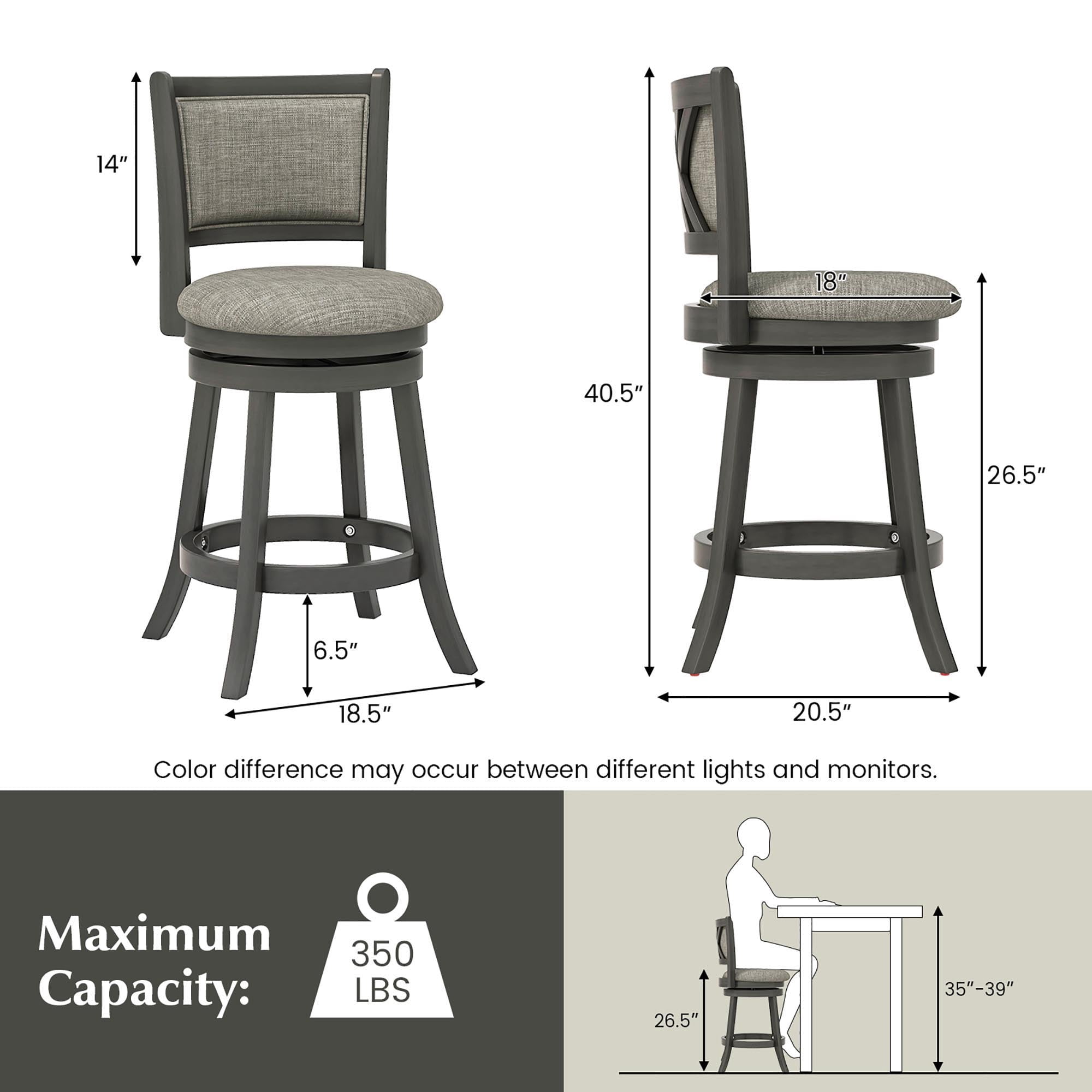 Gymax Swivel Bar Stools Set of 4 w/ Soft-padded Back & Seat Sturdy Wooden Frame