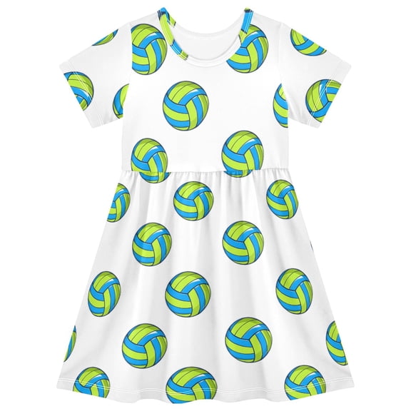 joogoo Volleyball Green Girls' Short Sleeve Dress Kids Dresses 5-6T