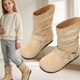 thumbnail image 2 of WAVSUF Girls Fleece Wide Width Boots Round Toe Soft Sole Anti Slip Fall Daily Mid Calf Boots Beige Size 10, 2 of 9