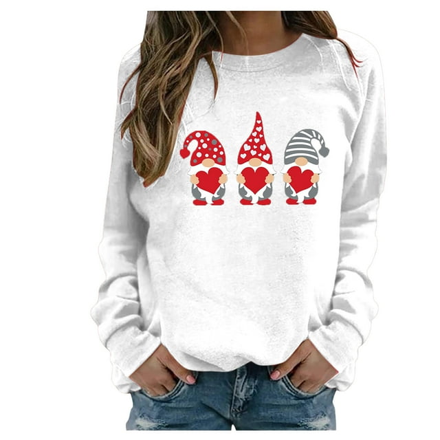 RKSTN Chandail en Molleton pour Femmes Manches Longues Décontracté Imprimé Saint-Valentin Blouse Hauts Chandail Col Rond Coupe Ample Chandail en Molleton