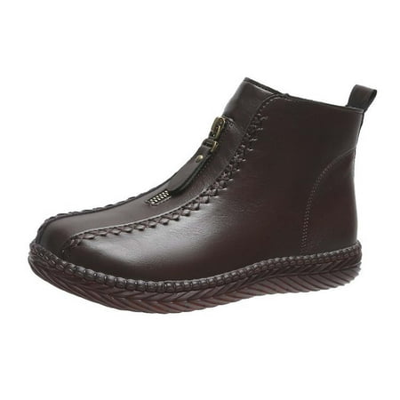 

Rdeuod Womens Boots Autumn and Winter New Car Sewing Side Zipper Fashionable Low Tube Short Boots