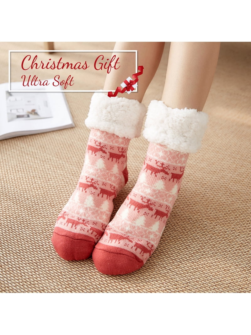 Hunter Hat and Slipper socks -shoe size 7-10 (Brand New in box) DivanTree 3 Pairs Christmas Fuzzy Socks for Women Non Skid  main image 3