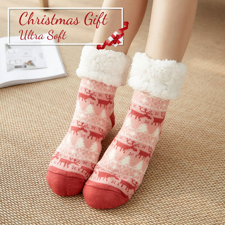 DivanTree 3 Pairs Christmas Fuzzy Socks for Women Non Skid, Warm Thermal  Sleep Plush Fuzzy Slipper Socks for Winter, Cozy Soft Fluffy Christmas Gift