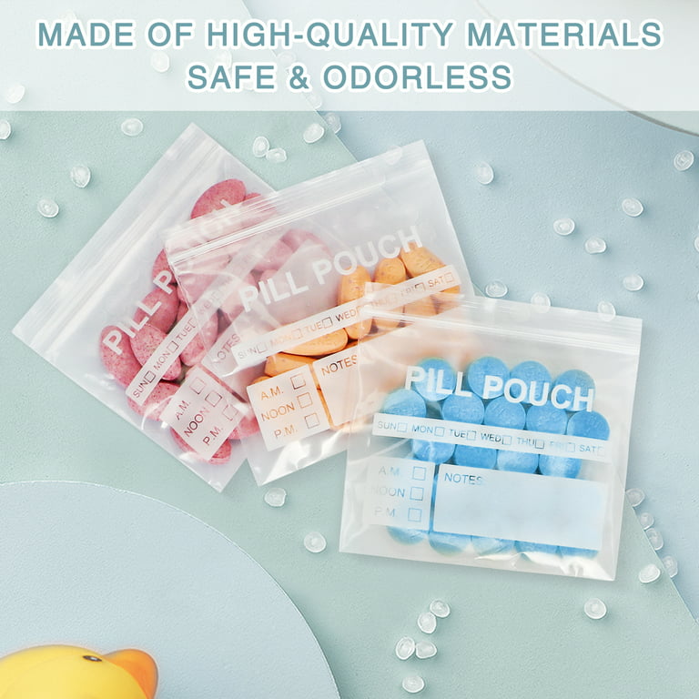 Pill Pouches, Plastic Pill Bags (Pack of 200) – Pocket Travel Pill Baggies  – Resealable Zipper Pill Organizer Pouch Bags – 3” x 2” – Daily Medicine