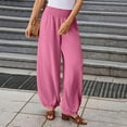 thumbnail image 2 of HVOBTTY Women's Straight Leg Pants, Fall Pants for Women, Women's Casual Solid Color Loose Lightweight Breathable Wide Leg Linen Pants Hot Pink,L, 2 of 5
