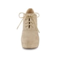 thumbnail image 2 of BLISSFUL STEP Women's Platform Block Heel Lace Up Booties Khaki 7, 2 of 8