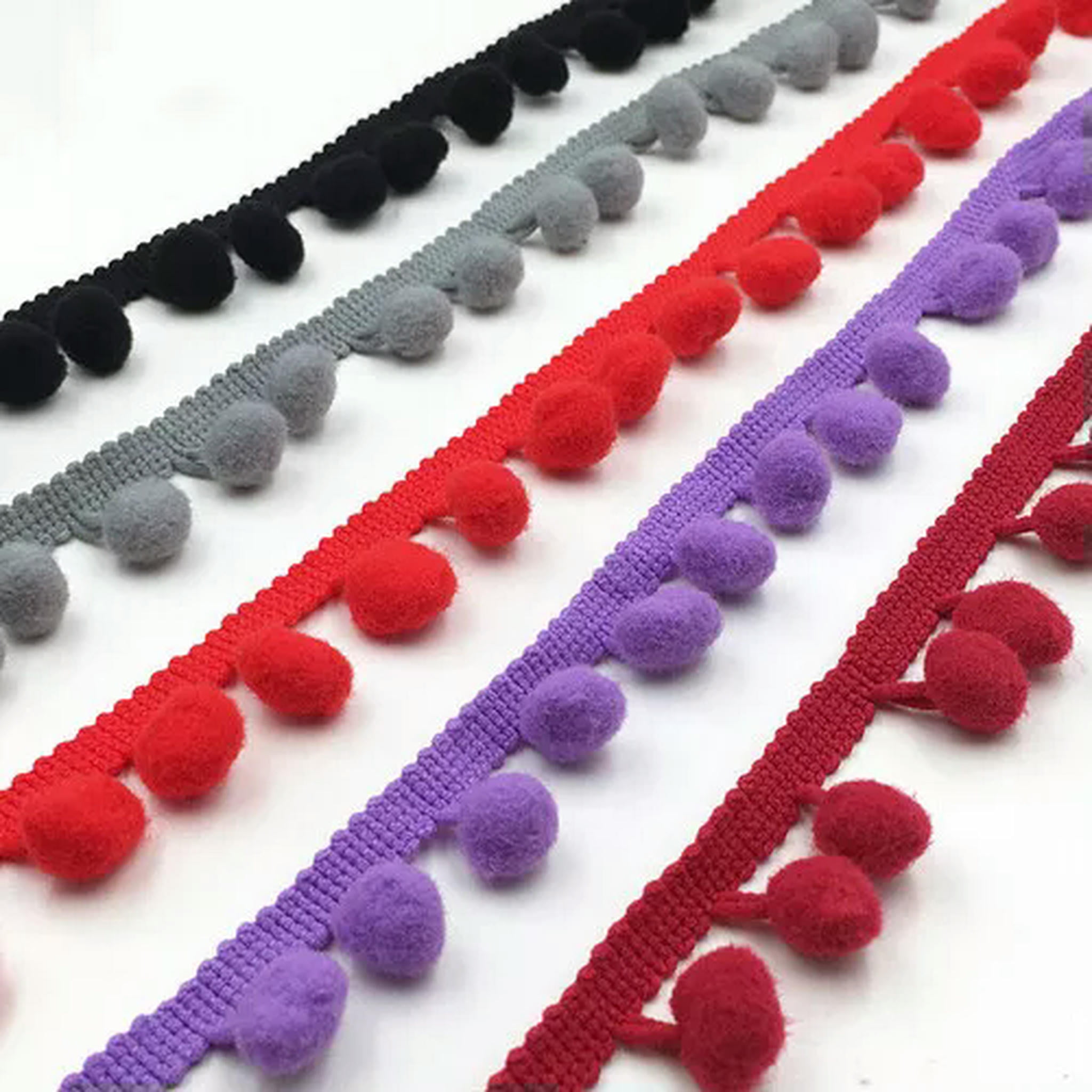 U8MO Pompom Trim Ball Fringe Ribbon DIY Sewing Accessory Lace 1/5/15 yards-Beige-5 yds