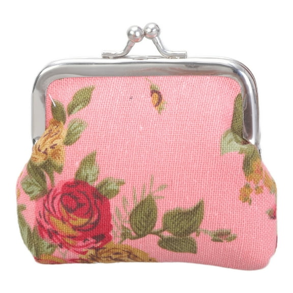 Women Girl Canvas Change Purse Change Pouches with Kiss Clasp Coin Purse Floral Coin Wallet for Daily Evening Party