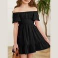 thumbnail image 6 of TQWQT Girls Dresses Summer Off Shoulder Black Dress Size 4-5 Tie Back Dresses Cute Kids Square Neck Formal Dress Girls Dresses Tween Girls Clothes, 6 of 7