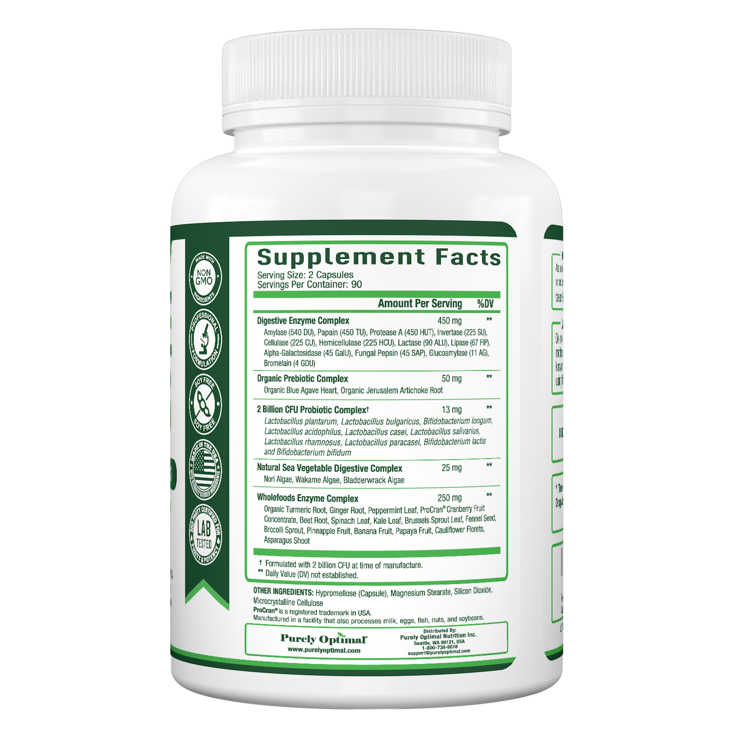 Purely Optimal Digestive Enzymes with Probiotics and Prebiotics 12 Enzymes 180 Capsules