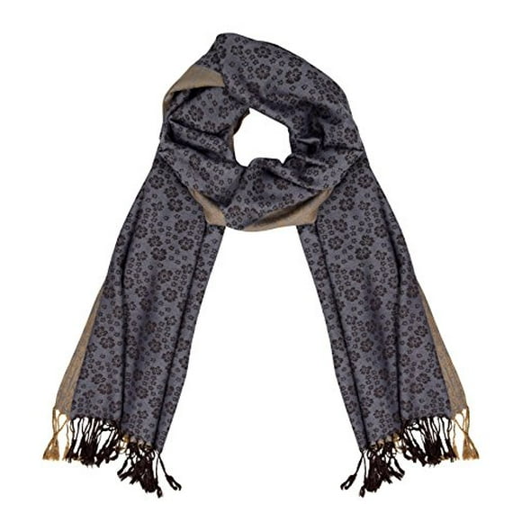 Peach Couture Elegant Floral Pattern Pashmina Wrap Shawl Scarf (Floral Silver Gold)